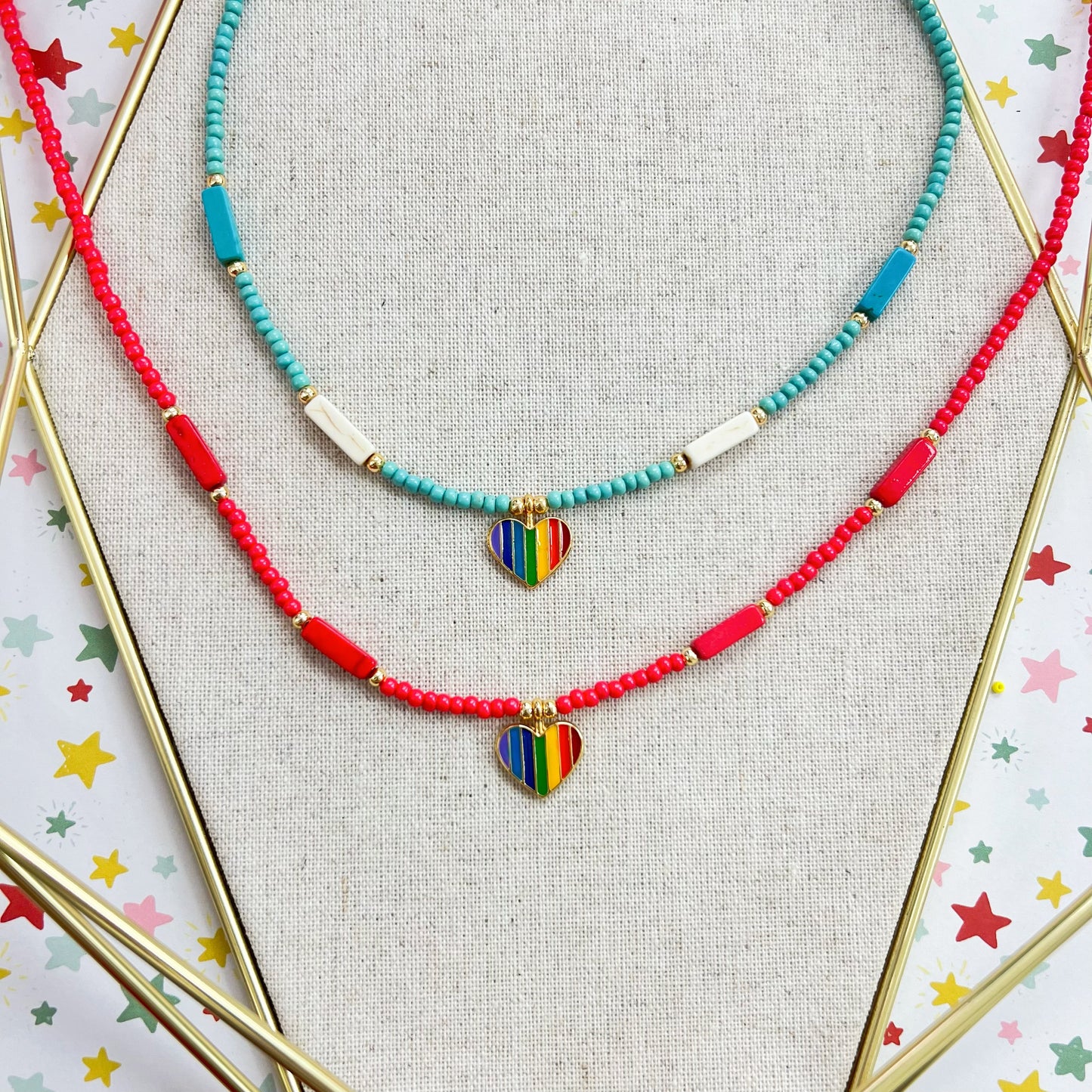 T4N-004G GD RED/TURQ HEART NK
