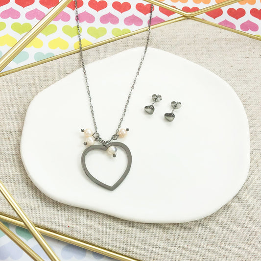 100S-182 SLV HEART PEARL SET