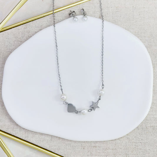 100S-238 SLV HEART PEARL SET