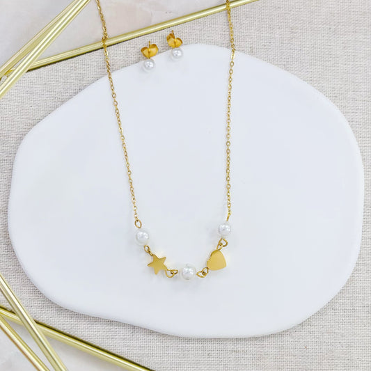 100S-238G GD  HEART PEARL SET