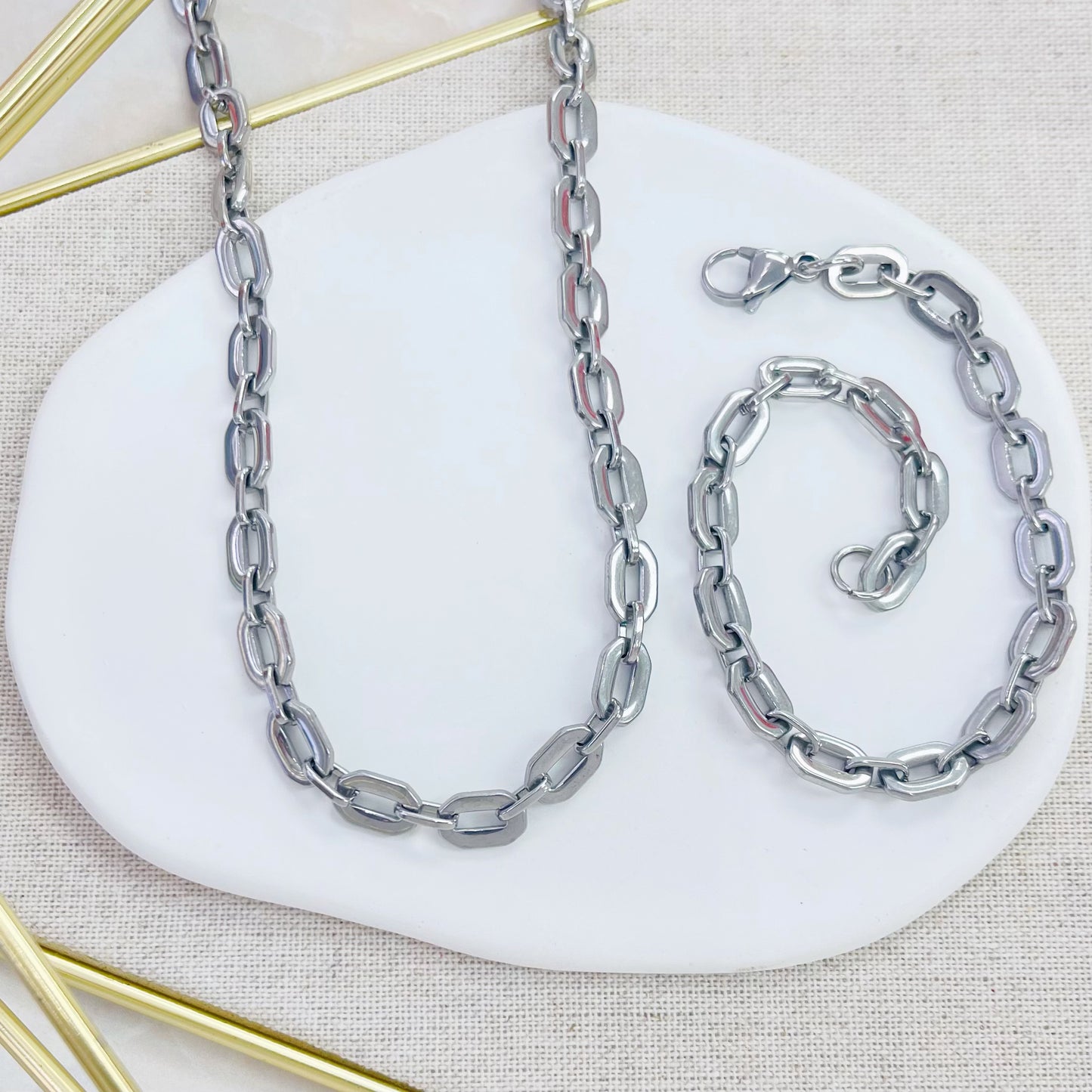 179S-012 SLV LINK NK/BR SET
