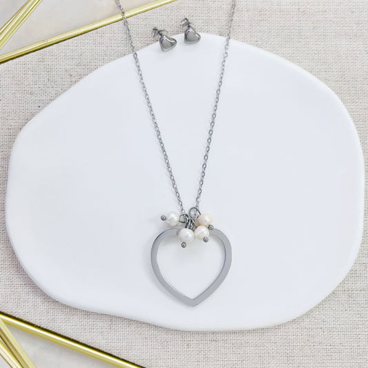100S-182 SLV HEART PEARL SET