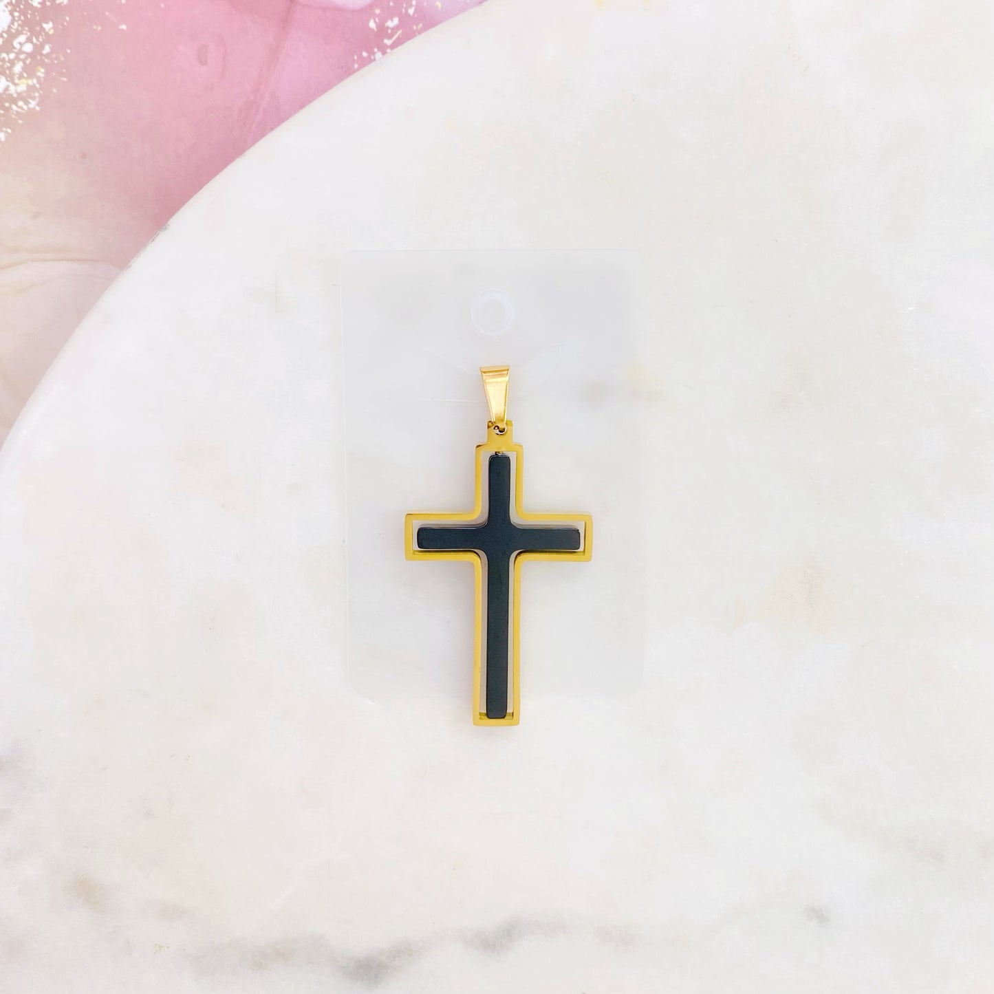 32P-066SBK BK GD CROSS CHARM