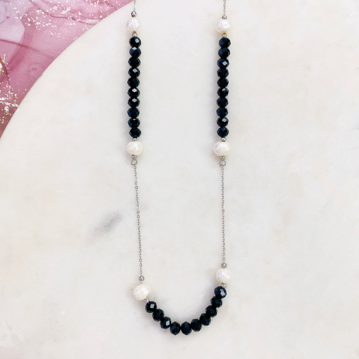 4N-1784-23 SLV BLK PEARL NECK SALE